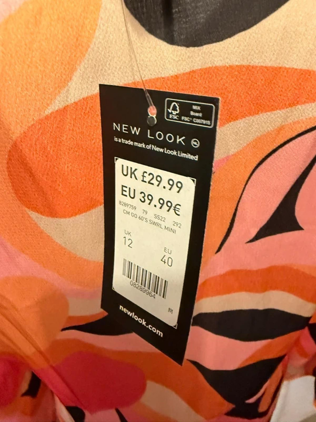New look patterned dress - size 12